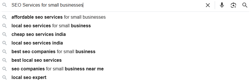 Google suggestions Keyword research