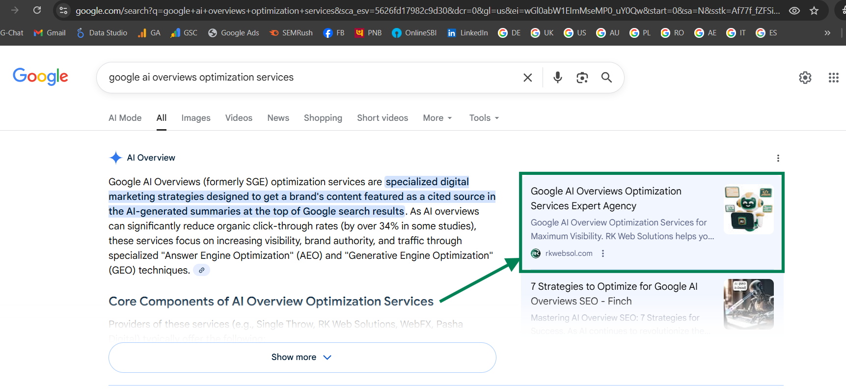 Google AI Overview Optimization Service Result